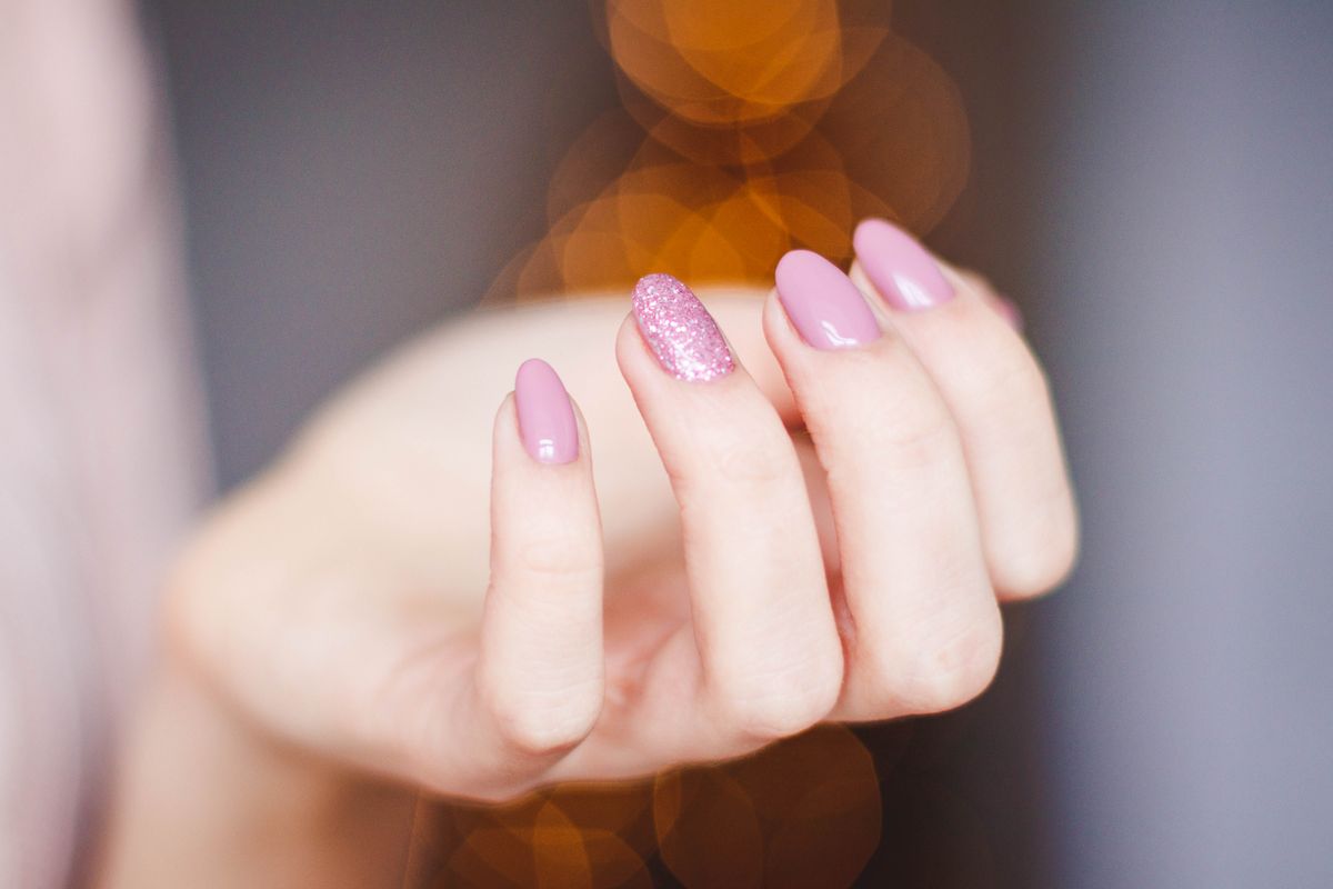 Pink glitter gel manicure by Eastside Nails